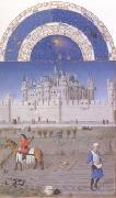 LIMBOURG brothers The medieval Louvre is in the background of the October calendar page (mk05) oil painting picture wholesale